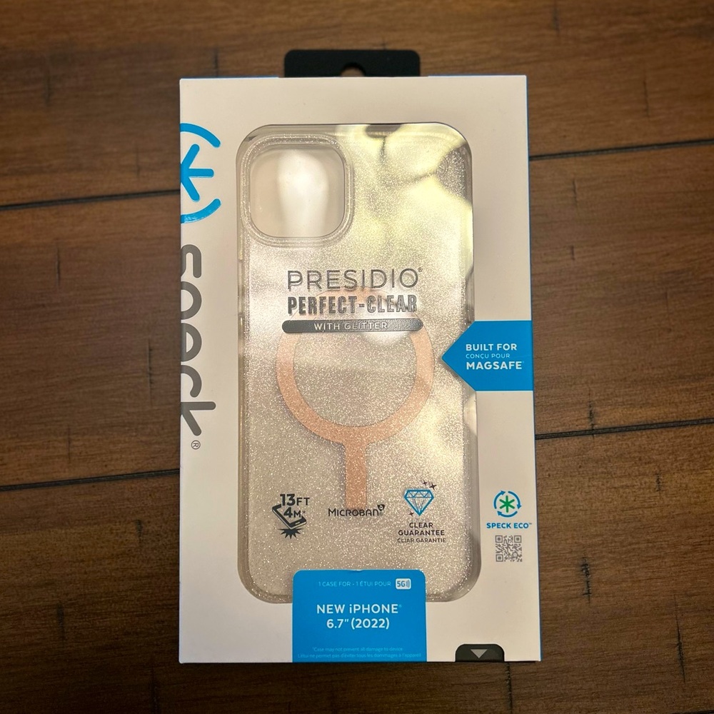 NWT- Speck Presidio Perfect Clear with Glitter, iPhone 14 Plus (6.7”) Phone Case